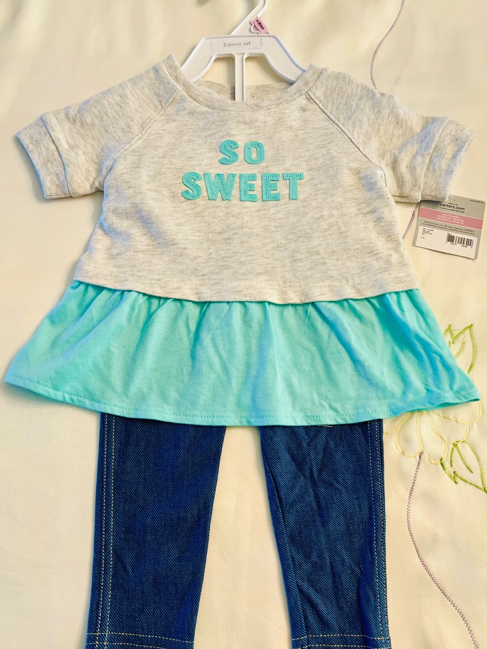 Carter's 'So Sweet' Short Sleeve Tunic Tee in Heather Gray and Aqua